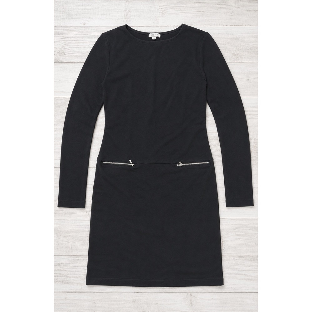 Joan Vass Dress Black Long Sleeve Zipper Pockets Minimalist Casual M/1 4149